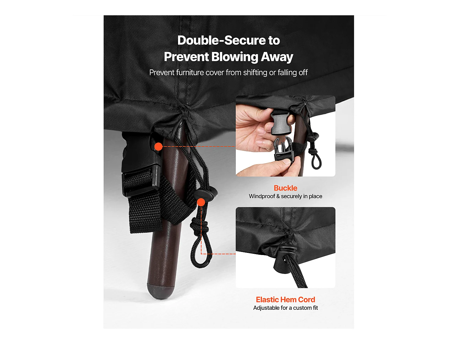 Housse de Meubles de Jardin SucceBuy, 320x160x71 cm, Bâche de Protection pour Mobiliers d’Extérieur en 420D Imperméable et Résistante, Toutes Saisons, Noir