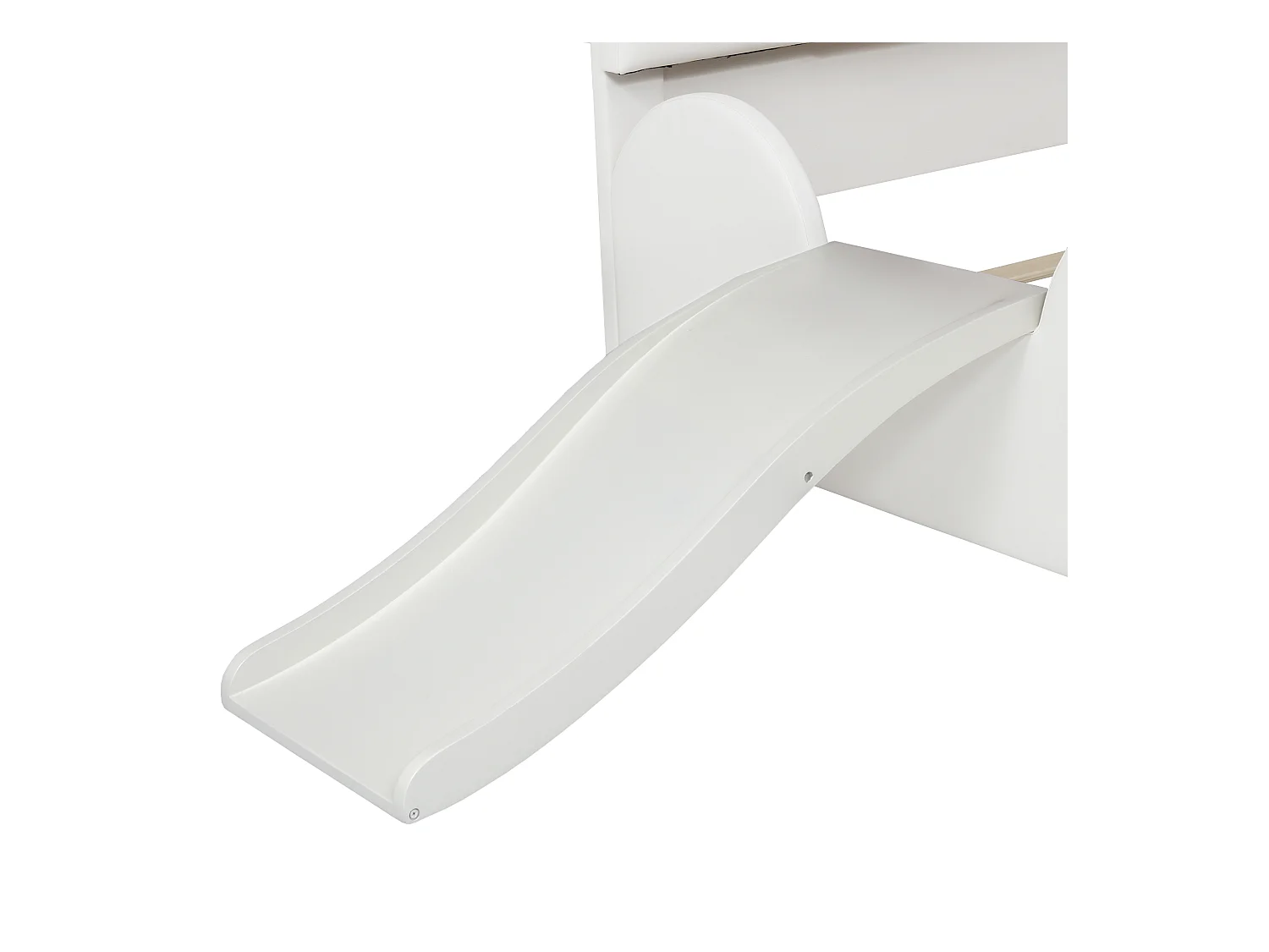 Lit enfant 90 x 200 cm - Lit simple avec toboggan et échelle à deux marches - tête de lit patte de chat - PU beige - sans matelas