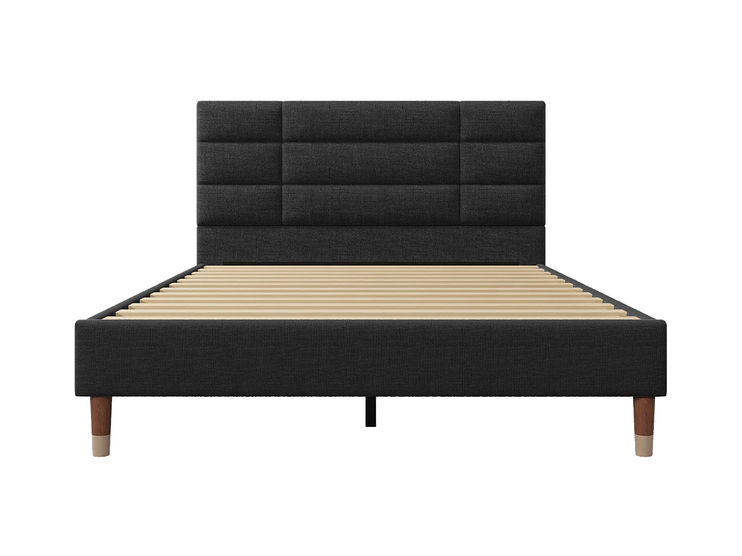 Cama de adulto 140 x 200 cm - Cama de casal com encosto estofado - Linho preto - sem colchão