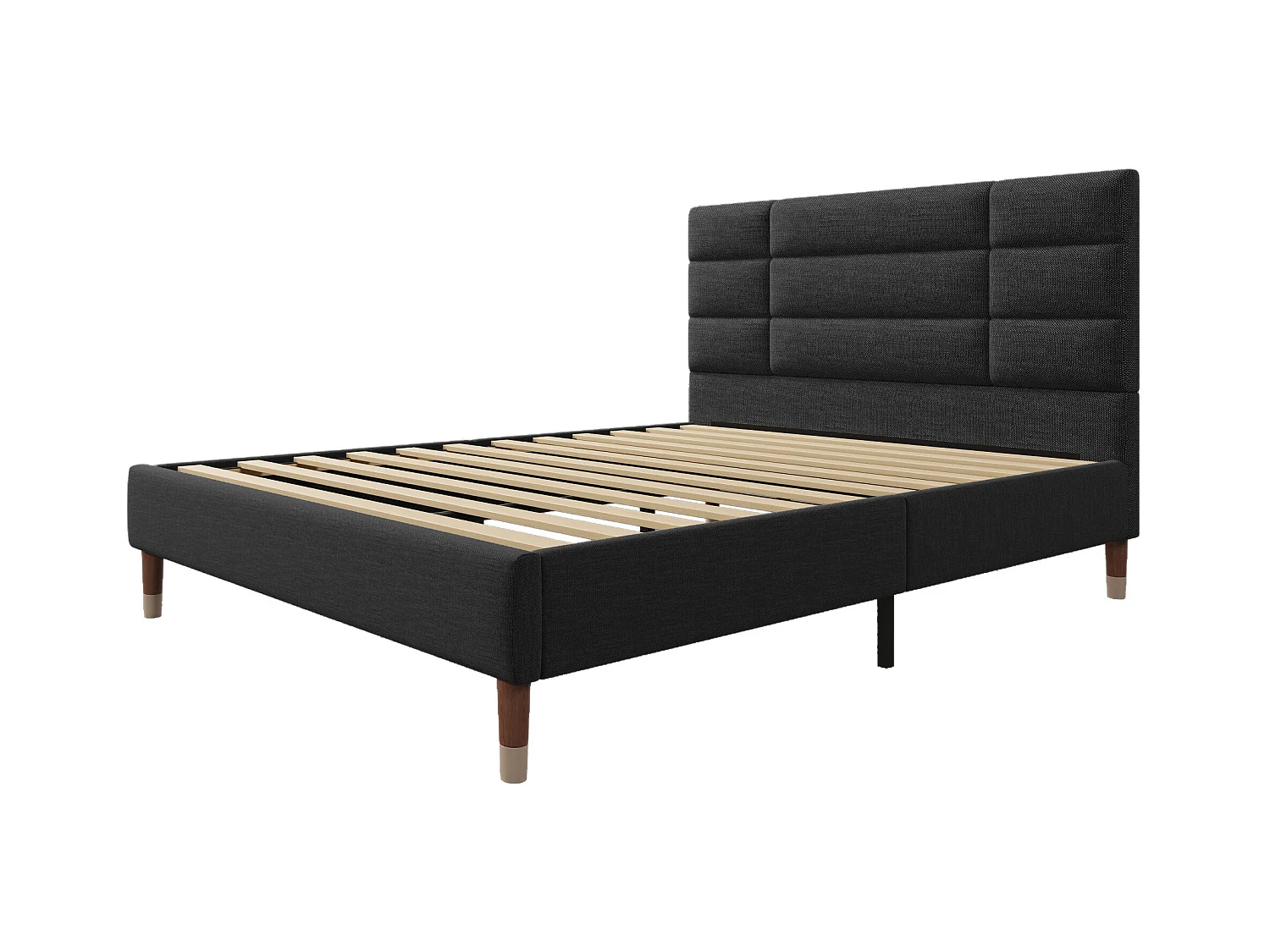 Cama de adulto 140 x 200 cm - Cama de casal com encosto estofado - Linho preto - sem colchão