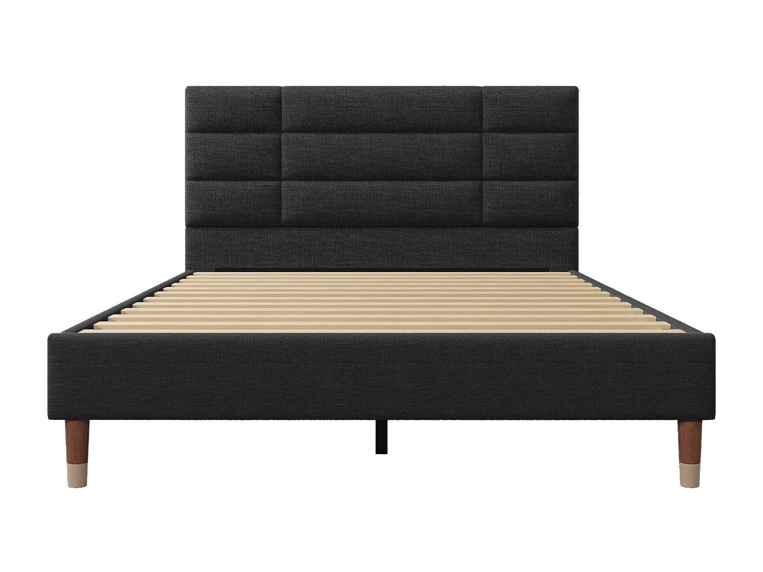 Lit adulte 140 x 200 cm - Lit double avec dossier rembourré - lin noir - sans matelas