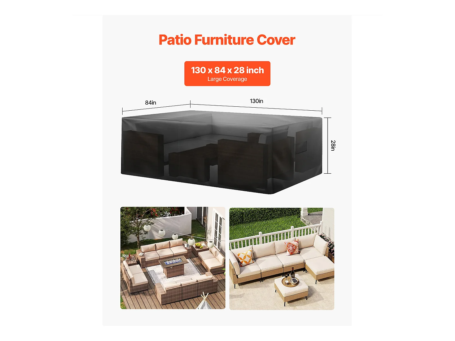 Housse de Meubles de Jardin SucceBuy, 330x214x71 cm, Bâche de Protection pour Mobiliers d’Extérieur en 420D Imperméable et Résistante, Toutes Saisons, Noir