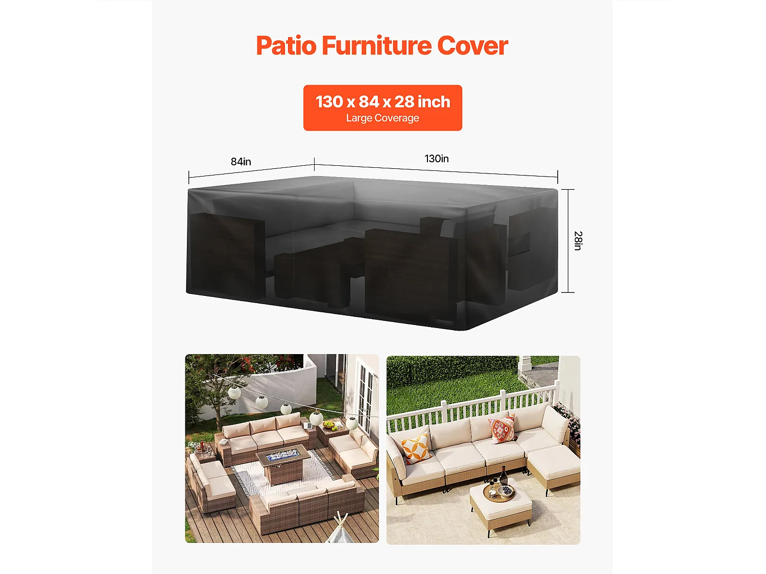 Housse de Meubles de Jardin SucceBuy, 330x214x71 cm, Bâche de Protection pour Mobiliers d’Extérieur en 420D Imperméable et Résistante, Toutes Saisons, Noir