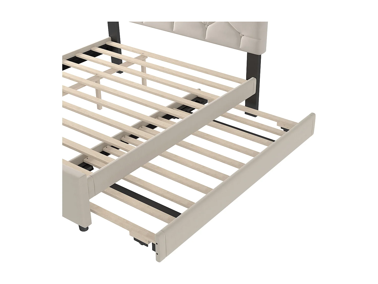 Lit gigogne 140 x 200 cm - Lit enfant avec lit gigogne et sommier à lattes - velours beige - sans matelas