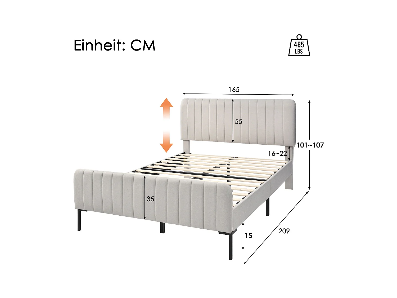 Łóżko dla dorosłych 160 x 200 cm - Łóżko małżeńskie z regulowanym zagłówkiem i podnóżkiem - beżowo-szary len - bez materaca