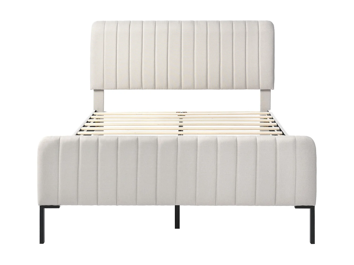 Lit adulte 160 x 200 cm - Lit double avec tête et pied de lit réglables - lin gris beige - sans matelas