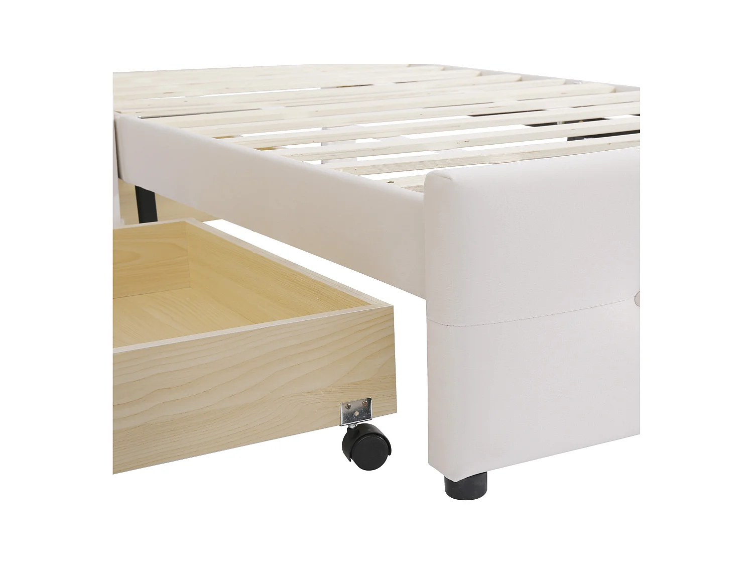 Łóżko dziecięce 90 x 200 cm - Łóżko młodzieżowe z 2 szufladami i oparciem - jasnobeżowy aksamit - bez materaca