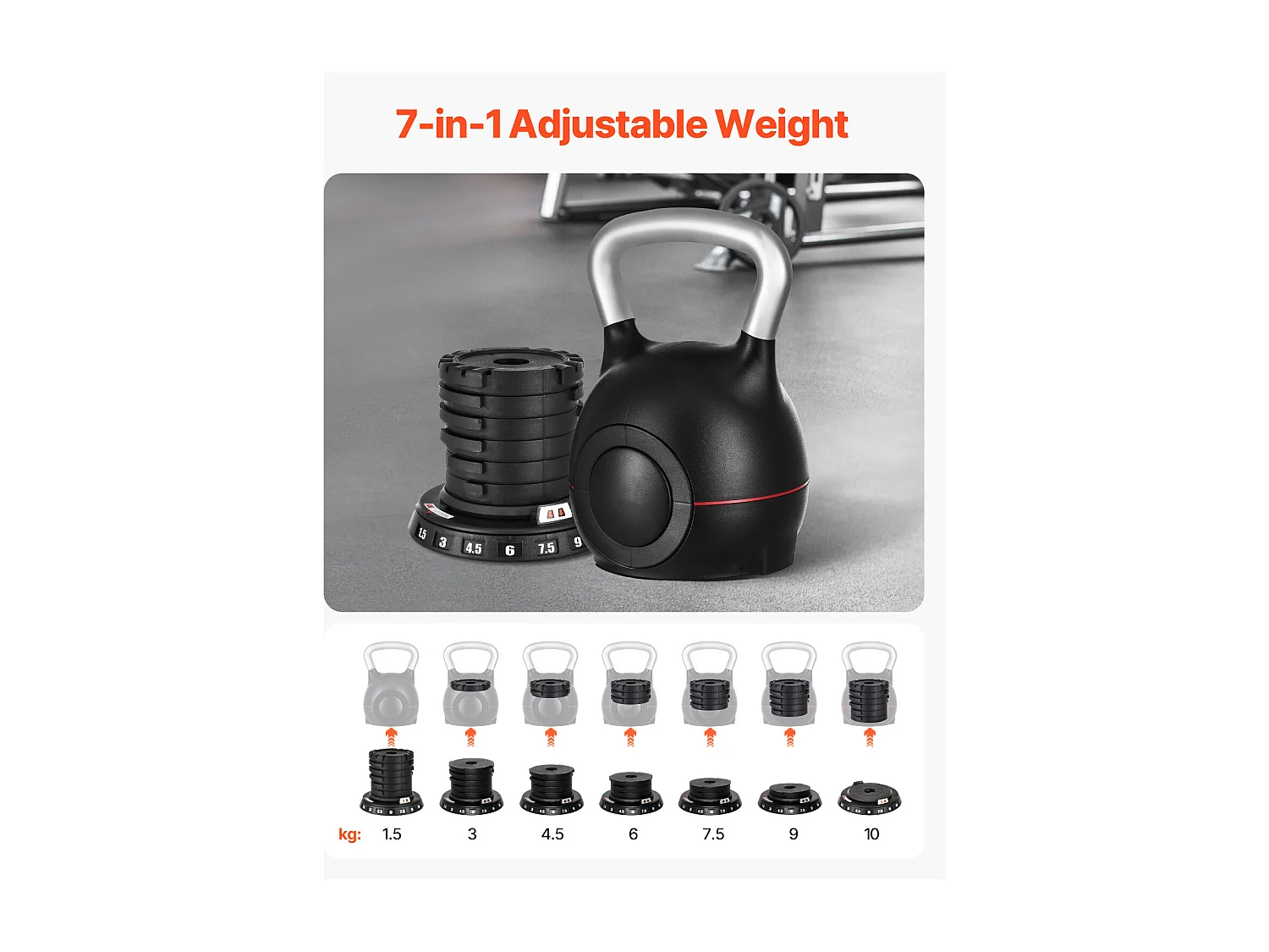 Verstelbare Kettlebell SucceBuy, met 7 Gewichtsniveaus, Fitnessgewicht met Handgreep van Gegoten Aluminium en ABS-Materiaal