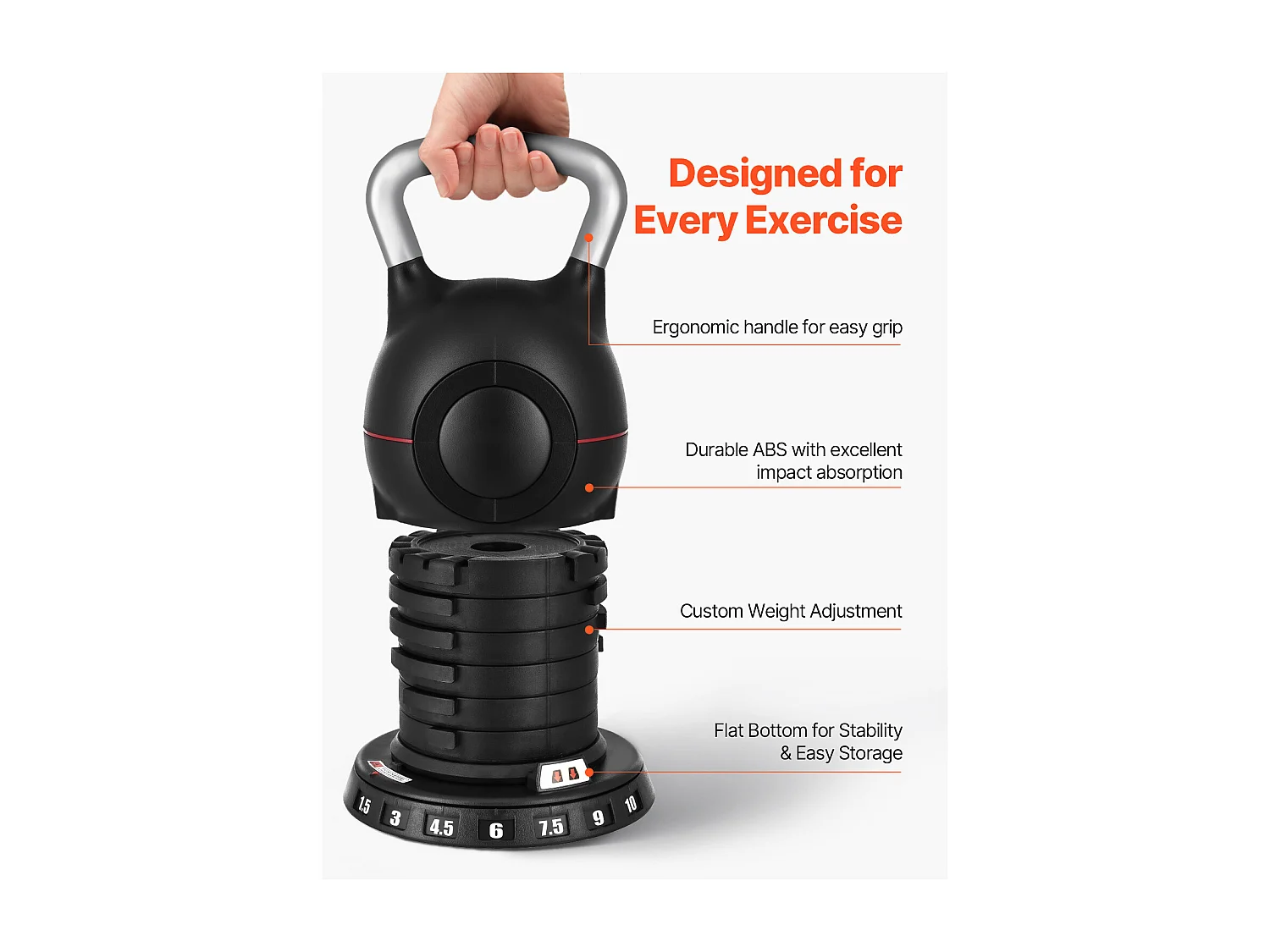 Kettlebell Réglable SucceBuy, avec 7 Niveaux de Poids, Poids de Musculation avec Poignée en Aluminium Moulé sous Pression et Matériau ABS