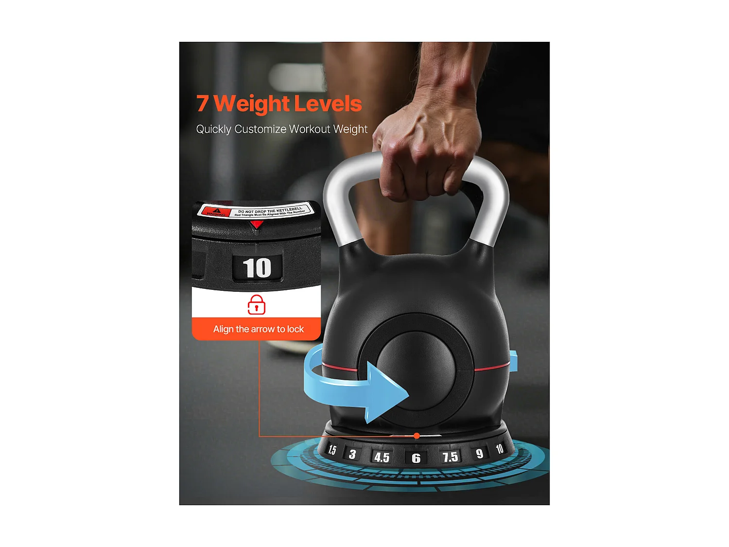 Kettlebell Réglable SucceBuy, avec 7 Niveaux de Poids, Poids de Musculation avec Poignée en Aluminium Moulé sous Pression et Matériau ABS