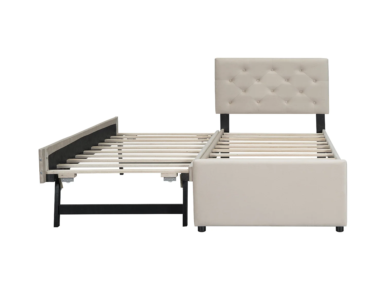 Lit gigogne 90 x 200 cm - Lit enfant avec lit gigogne et sommier à lattes - velours beige - sans matelas