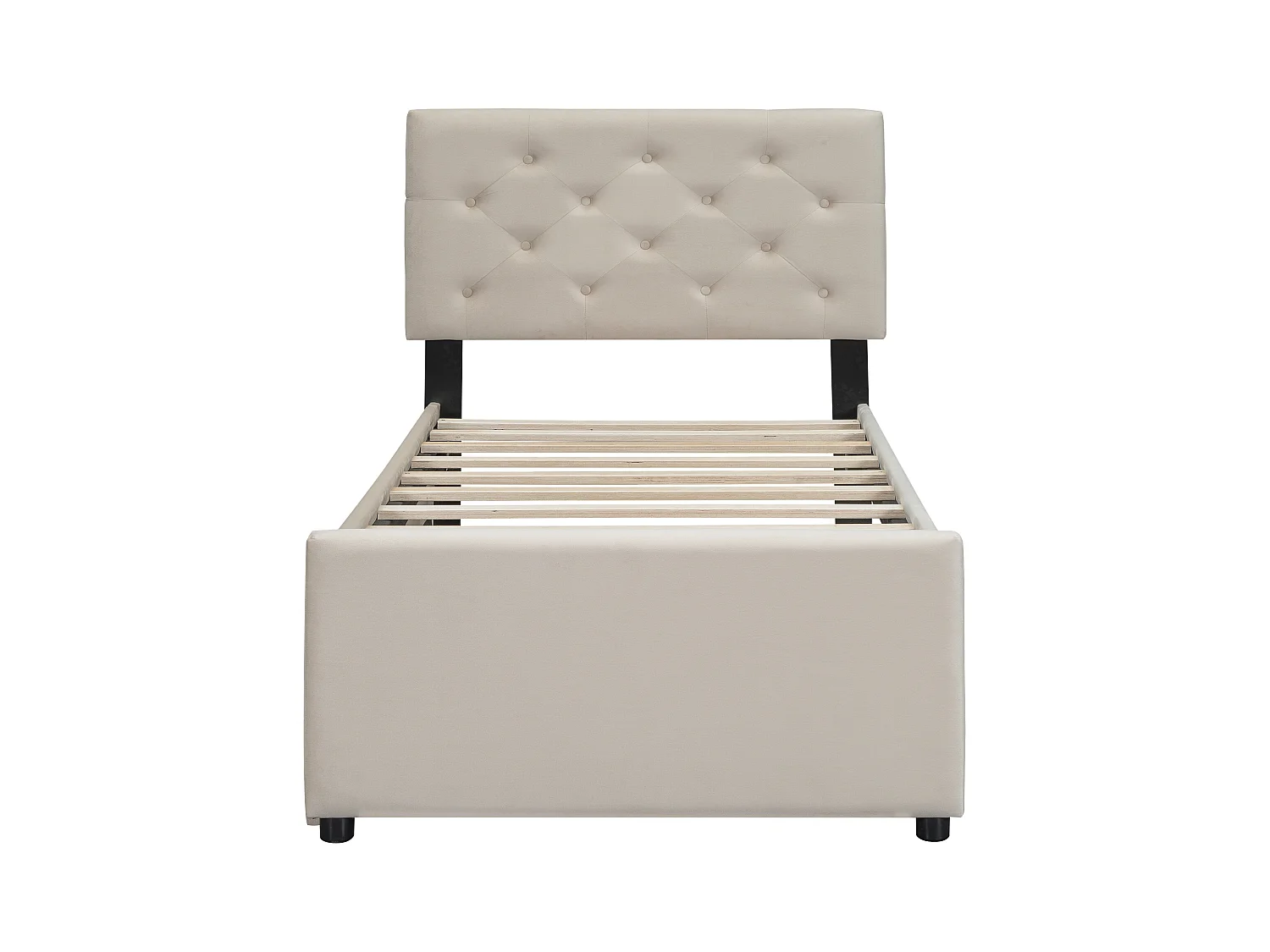 Lit gigogne 90 x 200 cm - Lit enfant avec lit gigogne et sommier à lattes - velours beige - sans matelas