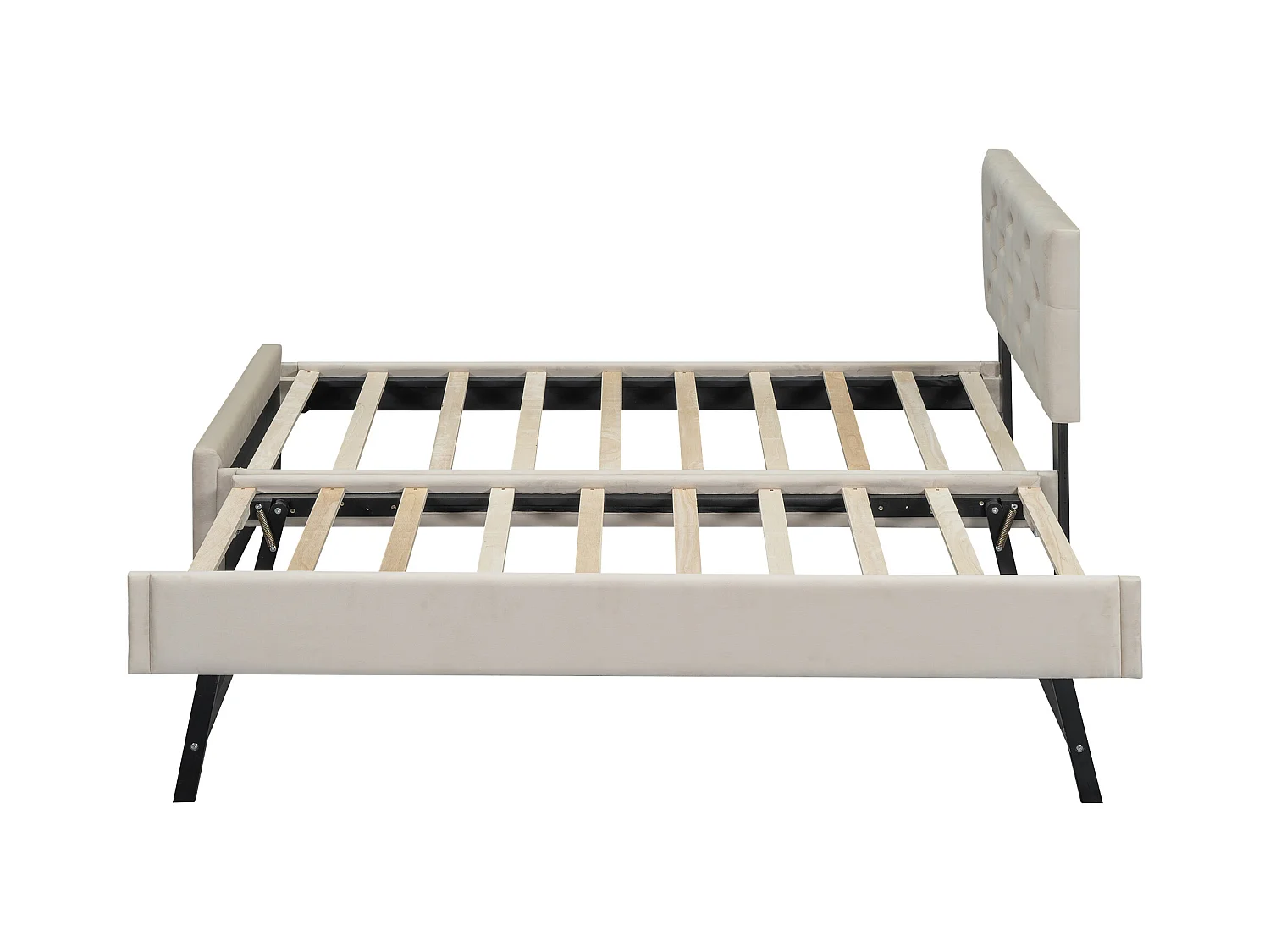 Lit gigogne 90 x 200 cm - Lit enfant avec lit gigogne et sommier à lattes - velours beige - sans matelas