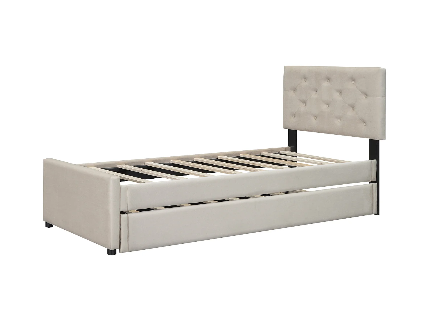 Lit gigogne 90 x 200 cm - Lit enfant avec lit gigogne et sommier à lattes - velours beige - sans matelas