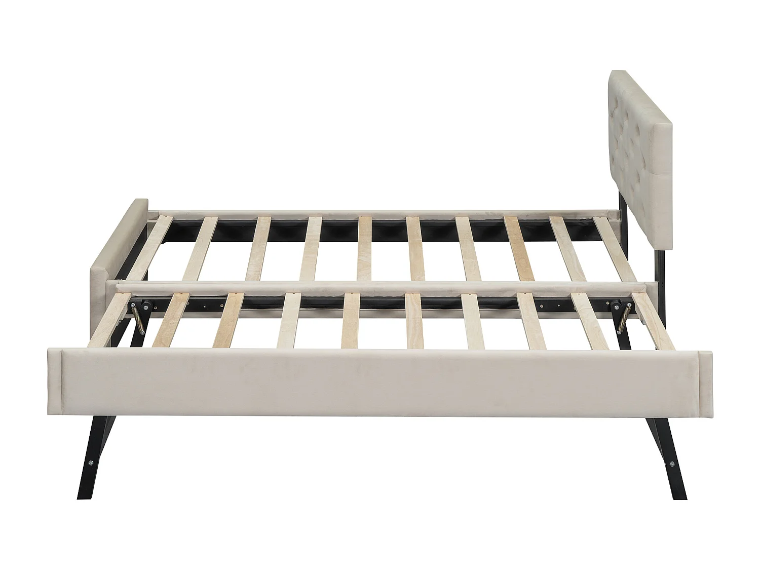 Lit gigogne 90 x 200 cm - Lit enfant avec lit gigogne et sommier à lattes - velours beige - sans matelas