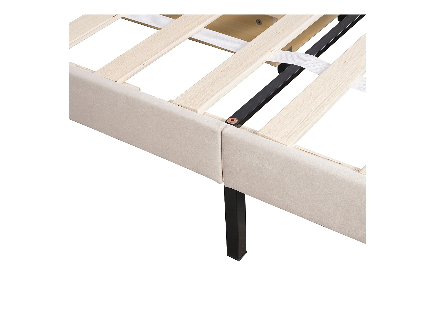 Lit enfant 90 x 200 cm - Lit ado avec 2 tiroirs et dossier - velours beige foncé - sans matelas