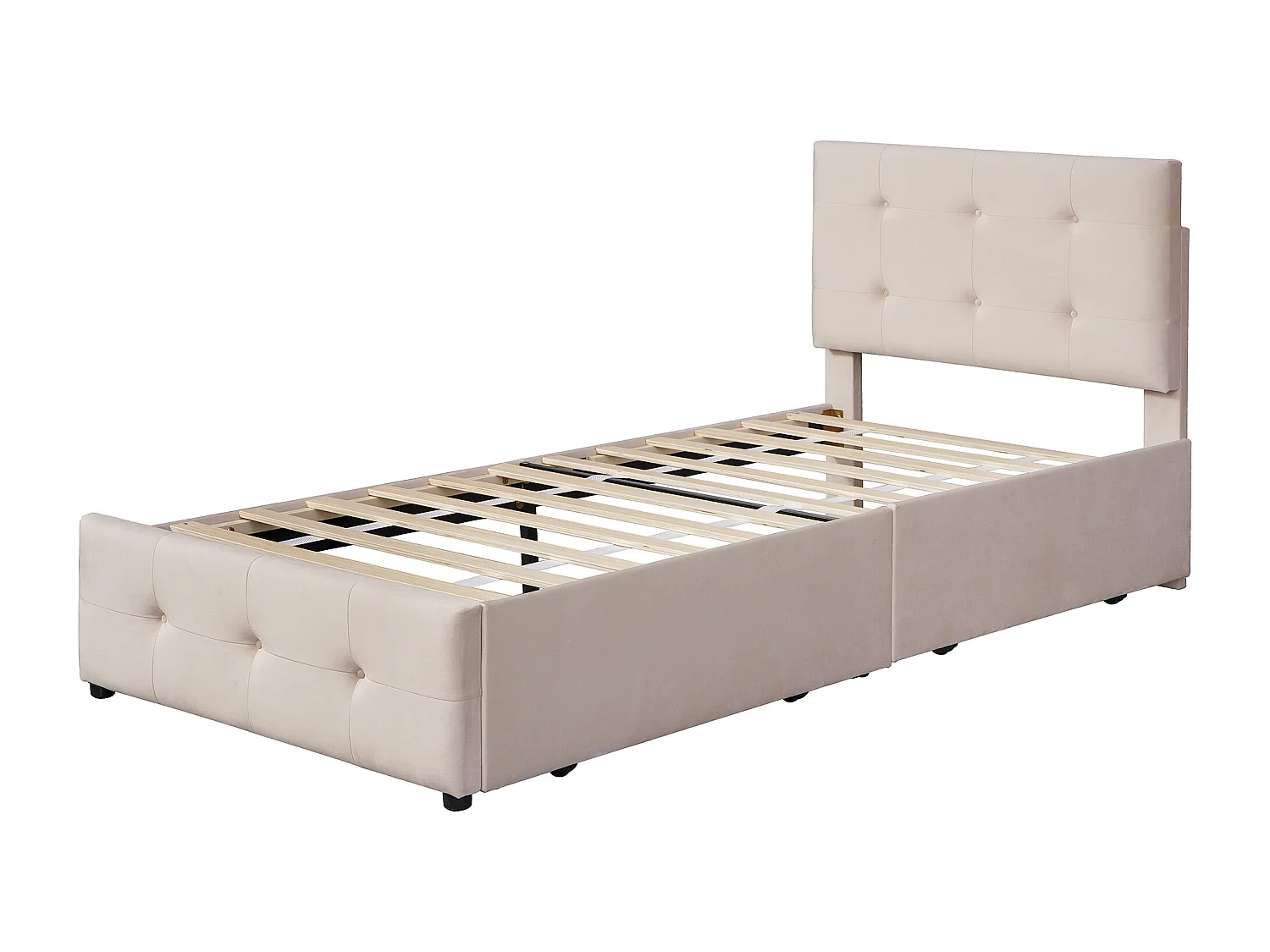 Łóżko dziecięce 90 x 200 cm - Łóżko młodzieżowe z 2 szufladami i oparciem - ciemnobeżowy aksamit - bez materaca