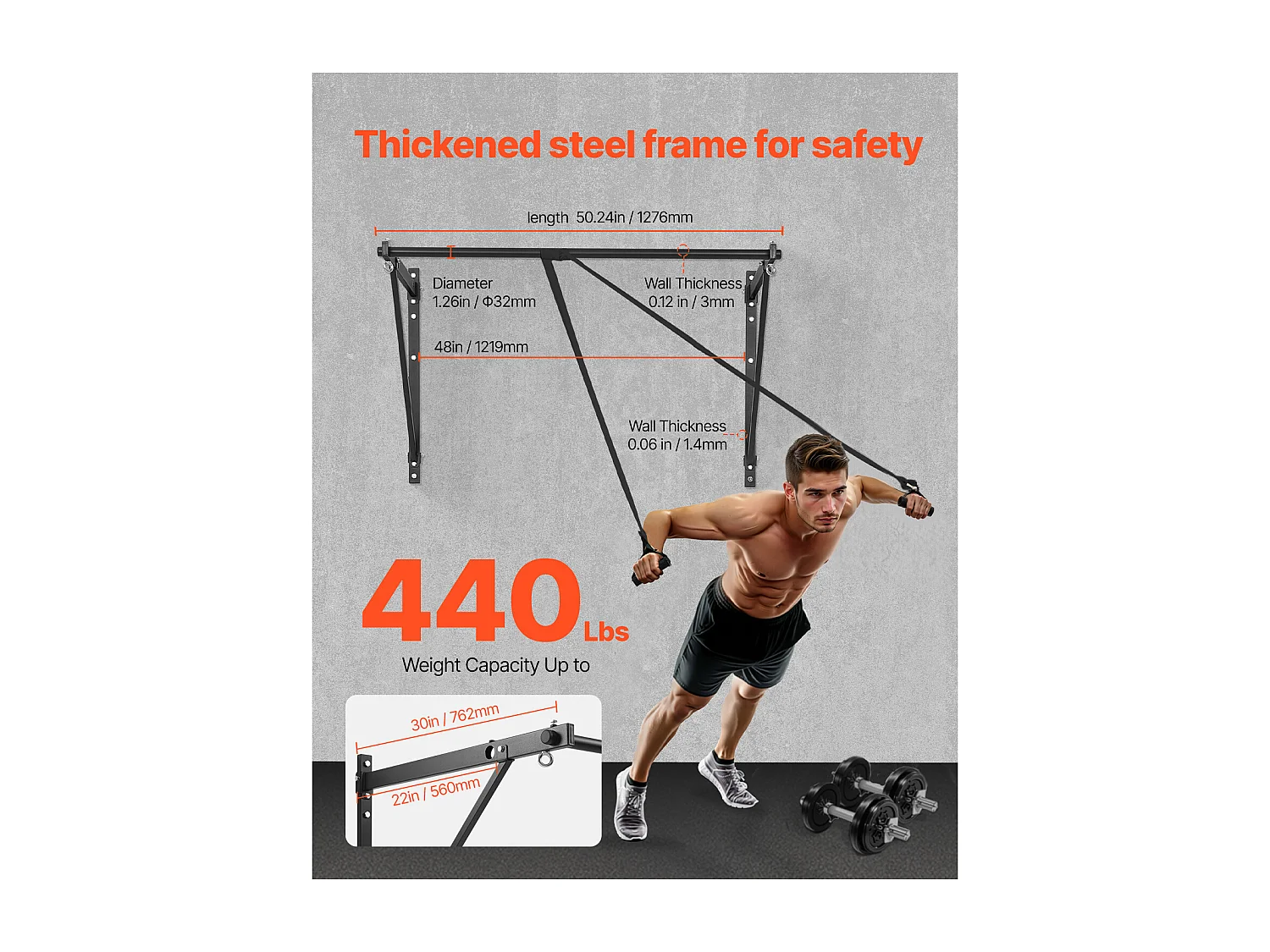 Barra per Trazioni SucceBuy, Barra Fitness da Parete, in Acciaio Robusto, Carico di 200 kg, Stazione di Allenamento per Trazioni, per Palestra Domestica