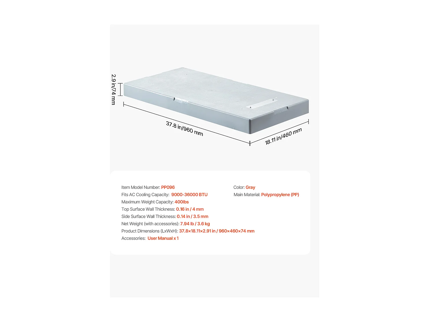 Base d'Amortissement pour Climatiseurs SucceBuy, Split 9000-36000 BTU, Charge Maximale 181 kg, Conception Universelle, Réduction du Bruit Vibration