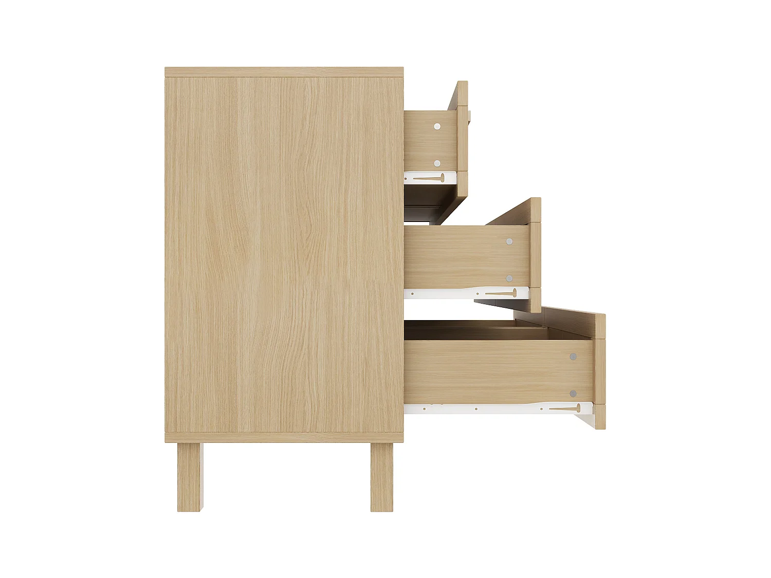 Commode bois - Commode à 6 tiroirs avec poignées - tiroirs en rotin - pour le salon