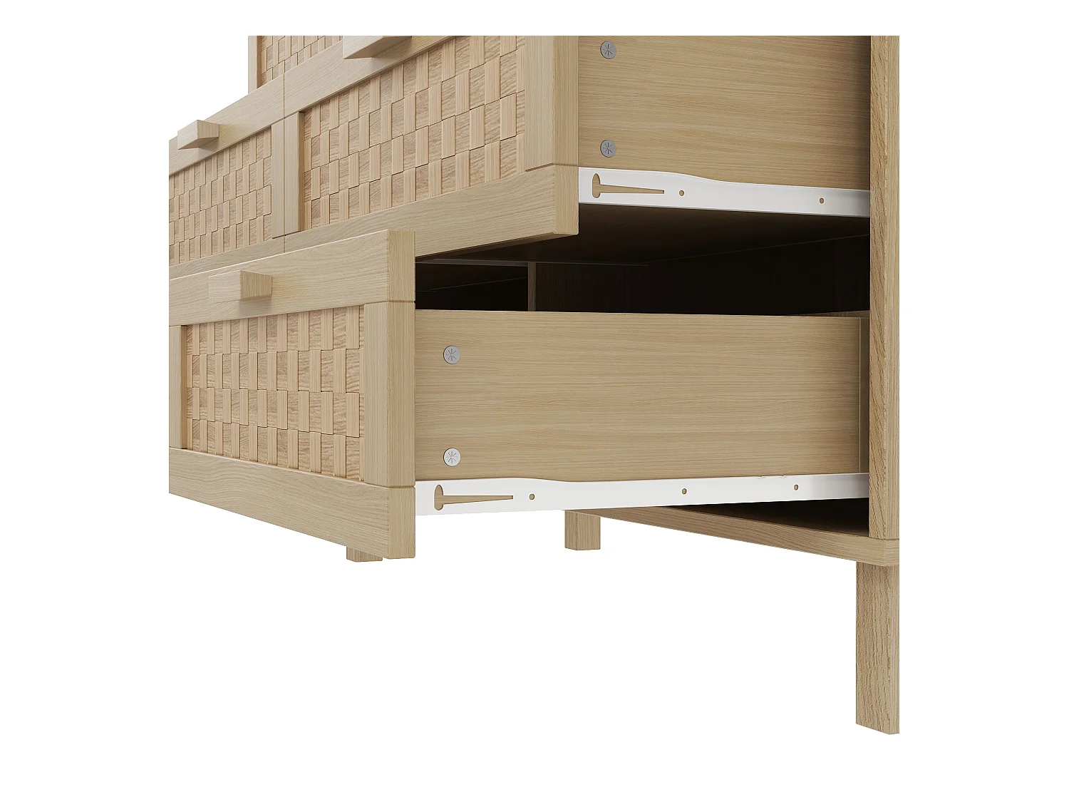 Commode bois - Commode à 6 tiroirs avec poignées - tiroirs en rotin - pour le salon