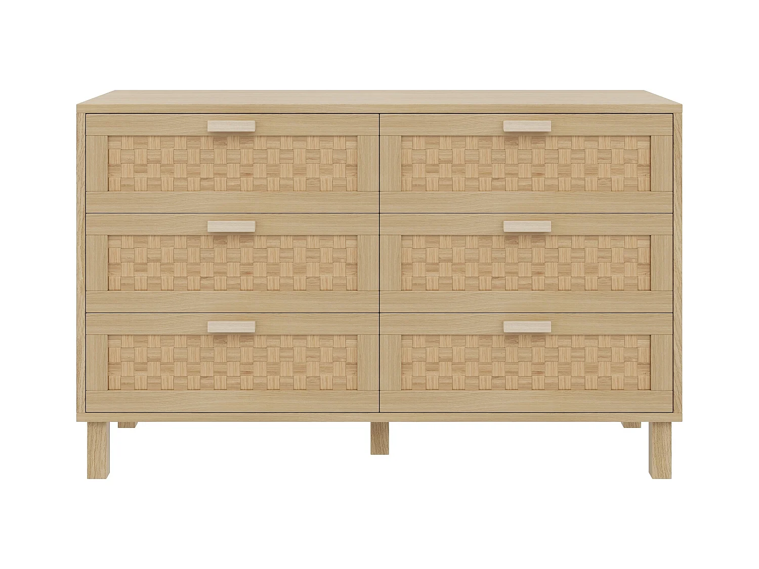 Commode bois - Commode à 6 tiroirs avec poignées - tiroirs en rotin - pour le salon