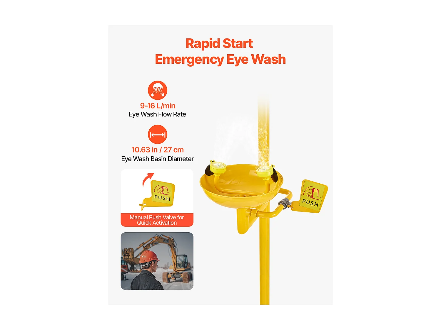 Station de Lavage SucceBuy Oculaire avec Douche, 87 x 40 x 233 cm, Dispositif de Premiers Secours en Acier Inoxydable 304, Adapté aux Écoles, Jaune