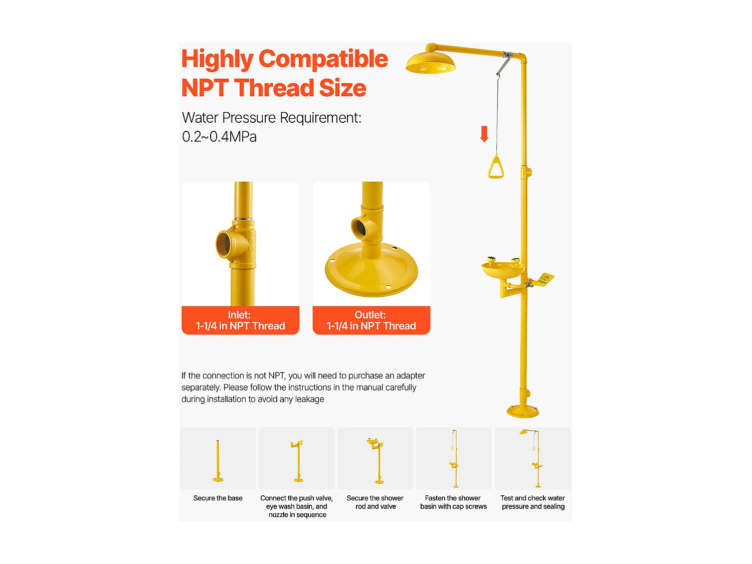 Station de Lavage SucceBuy Oculaire avec Douche, 87 x 40 x 233 cm, Dispositif de Premiers Secours en Acier Inoxydable 304, Adapté aux Écoles, Jaune