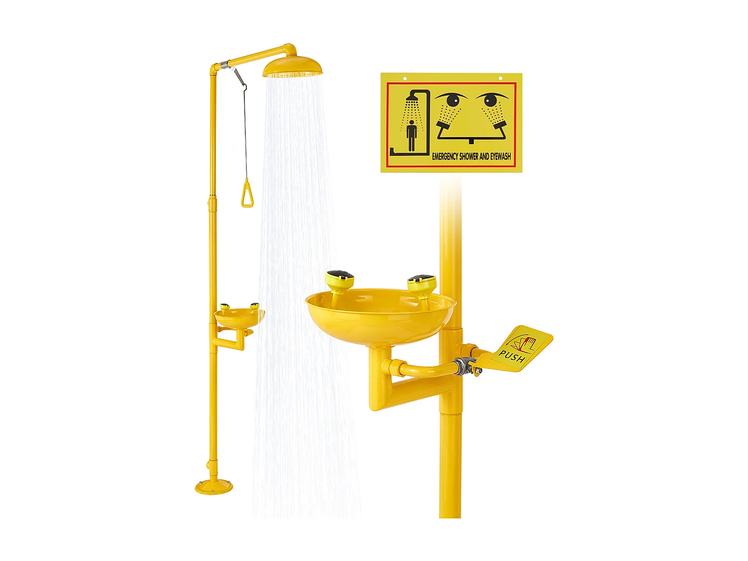Station de Lavage SucceBuy Oculaire avec Douche, 87 x 40 x 233 cm, Dispositif de Premiers Secours en Acier Inoxydable 304, Adapté aux Écoles, Jaune