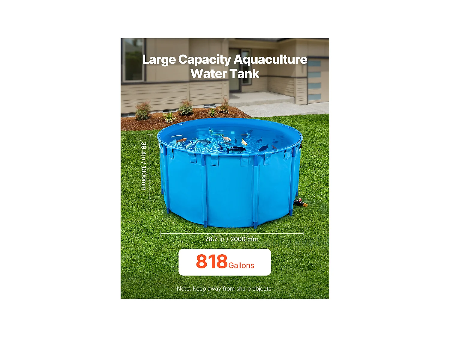 Bassin à Poissons SucceBuy en Toile, Bassin Hors Sol de 3100L, Aquarium Pliable en PVC pour Koïs, Aquarium Rond pour Poissons Rouges avec Cadre Robuste