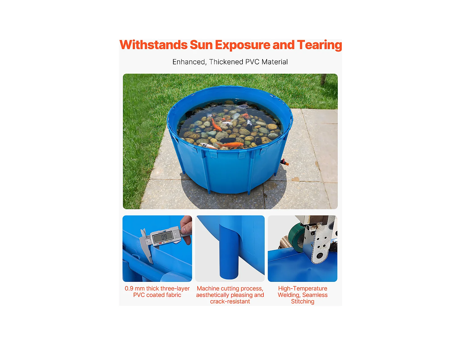 Bassin à Poissons SucceBuy en Toile, Bassin Hors Sol de 3100L, Aquarium Pliable en PVC pour Koïs, Aquarium Rond pour Poissons Rouges avec Cadre Robuste