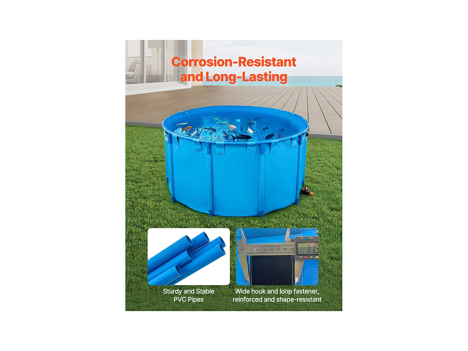 Bassin à Poissons SucceBuy en Toile, Bassin Hors Sol de 3100L, Aquarium Pliable en PVC pour Koïs, Aquarium Rond pour Poissons Rouges avec Cadre Robuste