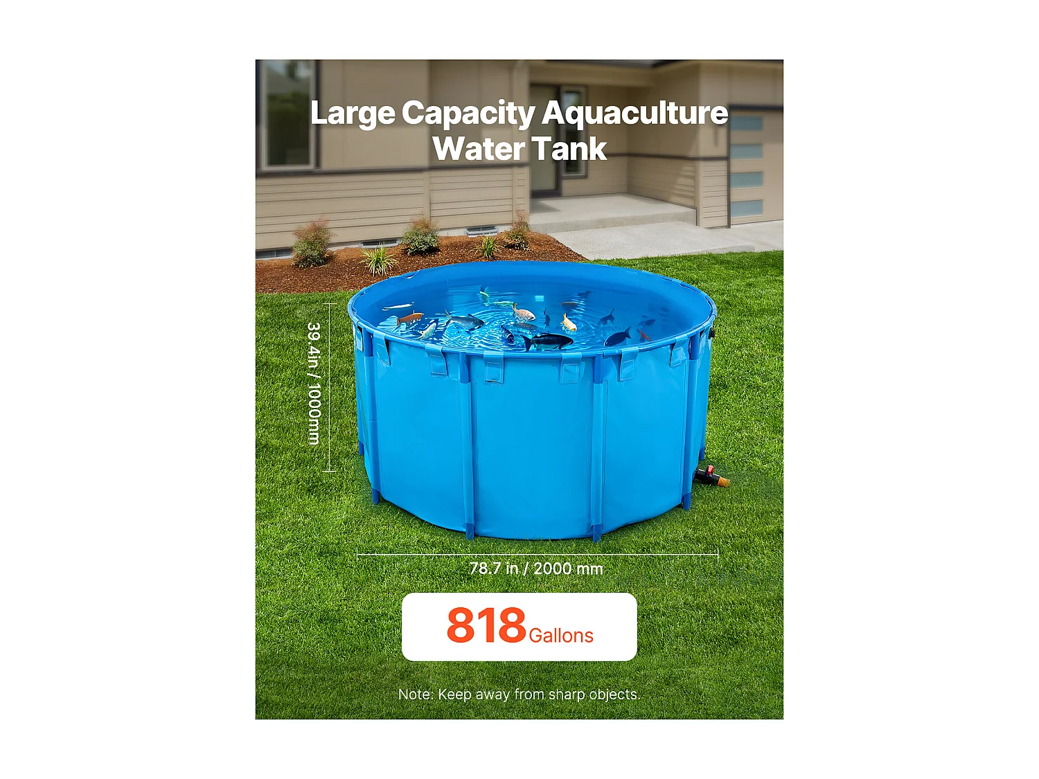 Tanque para Peixes SucceBuy em Lona, Tanque Elevado de 3100L, Aquário Dobrável em PVC para Koi, Aquário Redondo para Peixes Dourados com Moldura Resistente