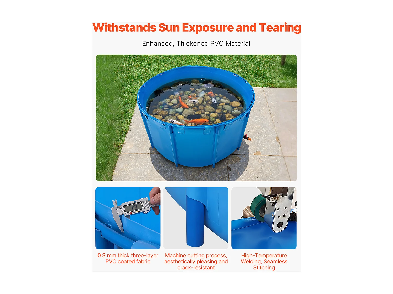 Tanque para Peixes SucceBuy em Lona, Tanque Elevado de 3100L, Aquário Dobrável em PVC para Koi, Aquário Redondo para Peixes Dourados com Moldura Resistente