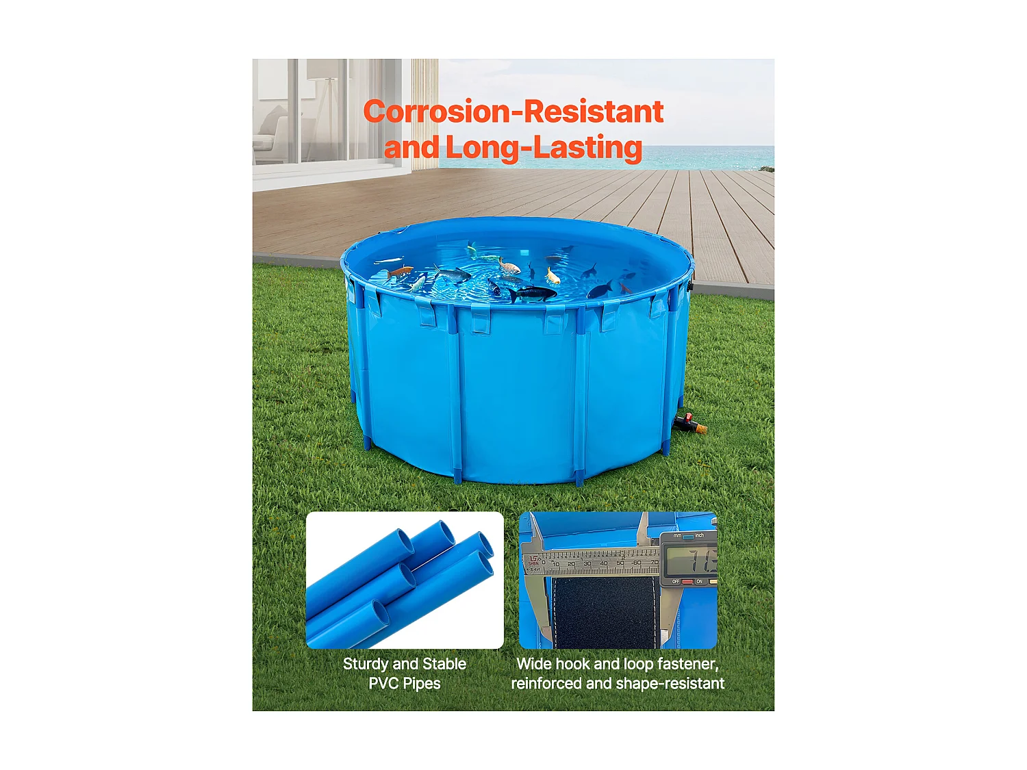 Tanque para Peixes SucceBuy em Lona, Tanque Elevado de 3100L, Aquário Dobrável em PVC para Koi, Aquário Redondo para Peixes Dourados com Moldura Resistente