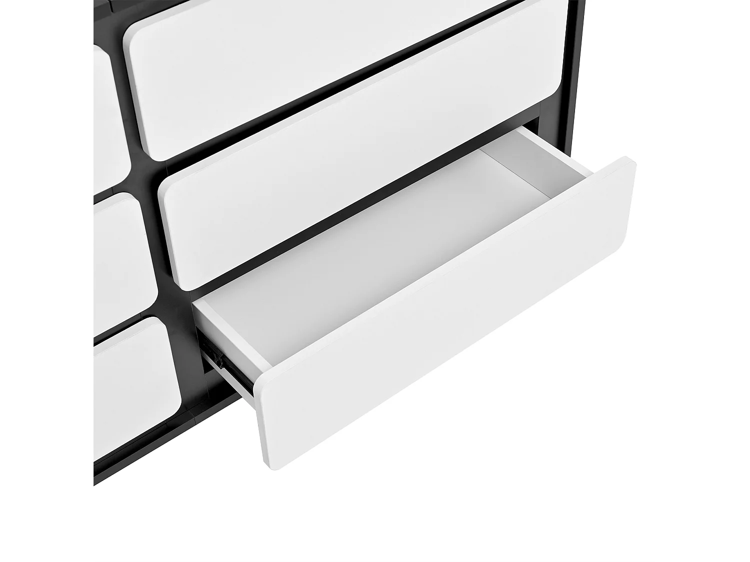 Commode moderne - Commode à 6 tiroirs avec pieds ronds en métal - blanc et noir