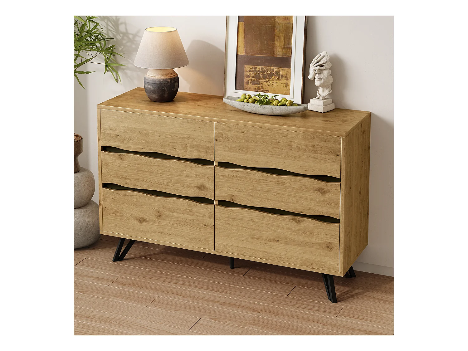 Commode à 6 tiroirs - Commode à 5 pieds en métal - pour le salon et la salle à manger