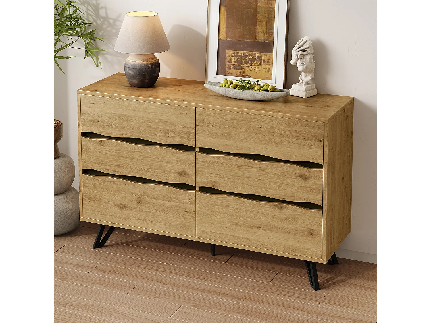 Commode à 6 tiroirs - Commode à 5 pieds en métal - pour le salon et la salle à manger