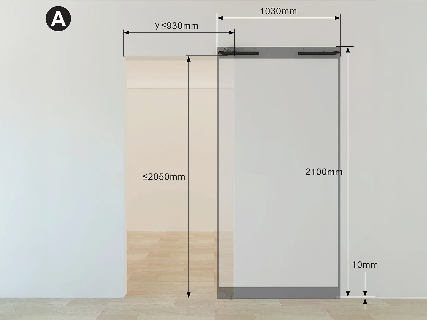 Schuifdeur met weggewerkte rails - Aluminium en matglas - 103 x 210 cm - TORIPA