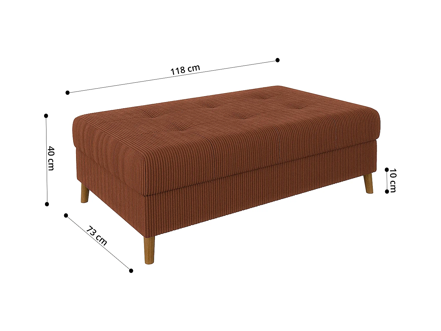 Jasper - Hocker mit Braun Holzfüßen im skandinavischen Stil aus Terracotta Cord-Stoff