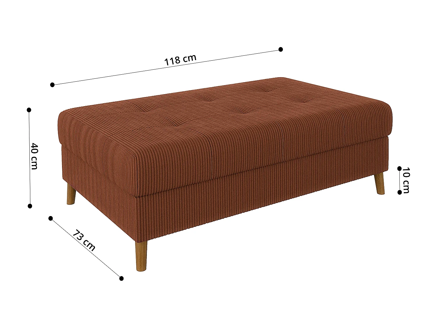 Jasper - Hocker mit Braun Holzfüßen im skandinavischen Stil aus Terracotta Cord-Stoff