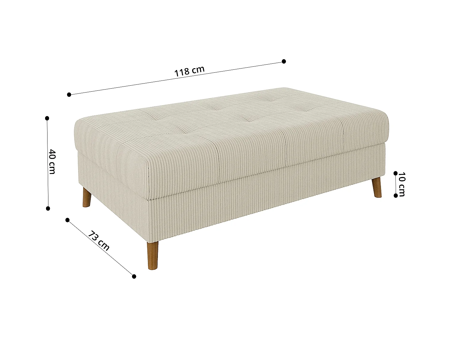 Jasper - Hocker mit Braun Holzfüßen im skandinavischen Stil aus Beige Cord-Stoff