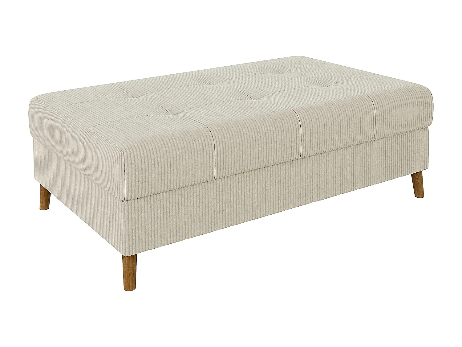 Jasper - Hocker mit Braun Holzfüßen im skandinavischen Stil aus Beige Cord-Stoff