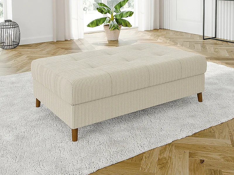 Jasper - Hocker mit Braun Holzfüßen im skandinavischen Stil aus Beige Cord-Stoff