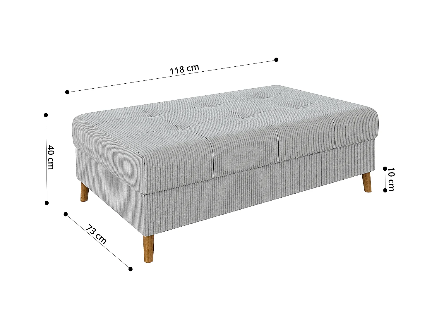 Jasper - Hocker mit Braun Holzfüßen im skandinavischen Stil aus Hellgrau Cord-Stoff