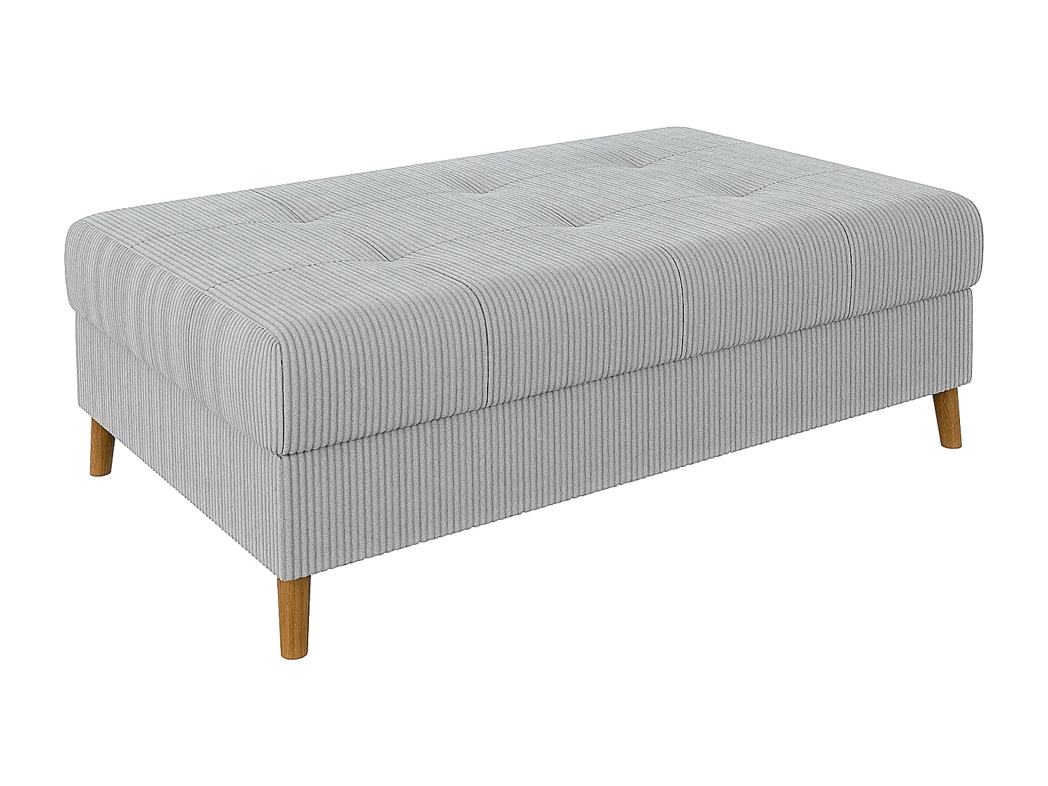 Jasper - Hocker mit Braun Holzfüßen im skandinavischen Stil aus Hellgrau Cord-Stoff