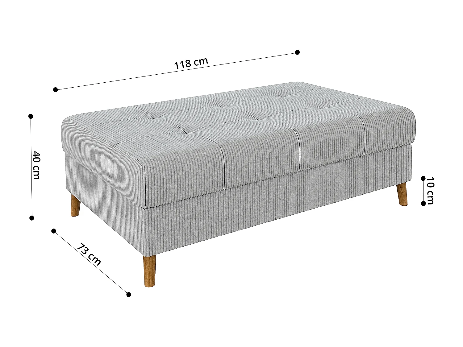 Jasper - Hocker mit Braun Holzfüßen im skandinavischen Stil aus Hellgrau Cord-Stoff