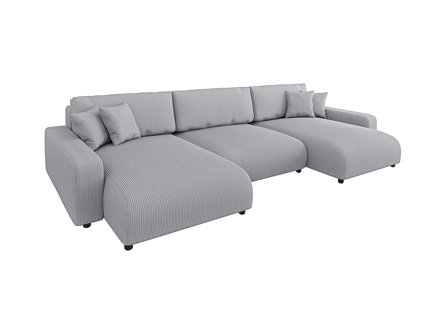 Emma - Wohnlandschaft mit Schlaffunktion und Bettkasten in Hellgrau Cord-Stoff schöner Sitzkomfort