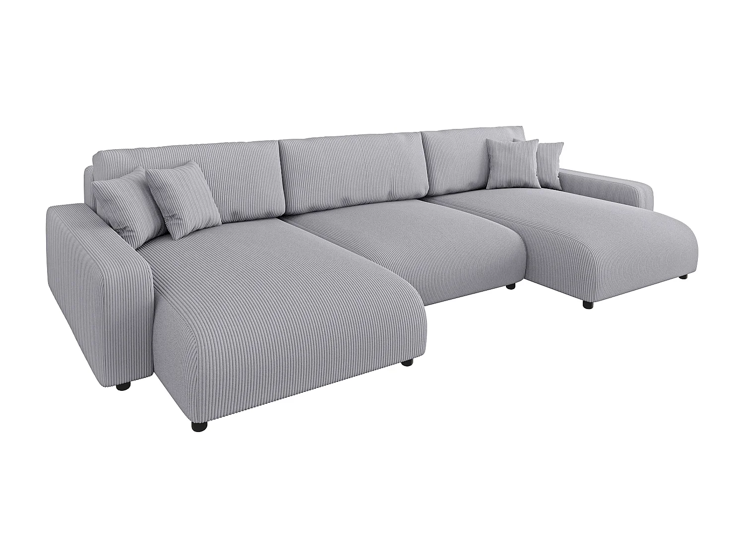 Emma - Wohnlandschaft mit Schlaffunktion und Bettkasten in Hellgrau Cord-Stoff schöner Sitzkomfort