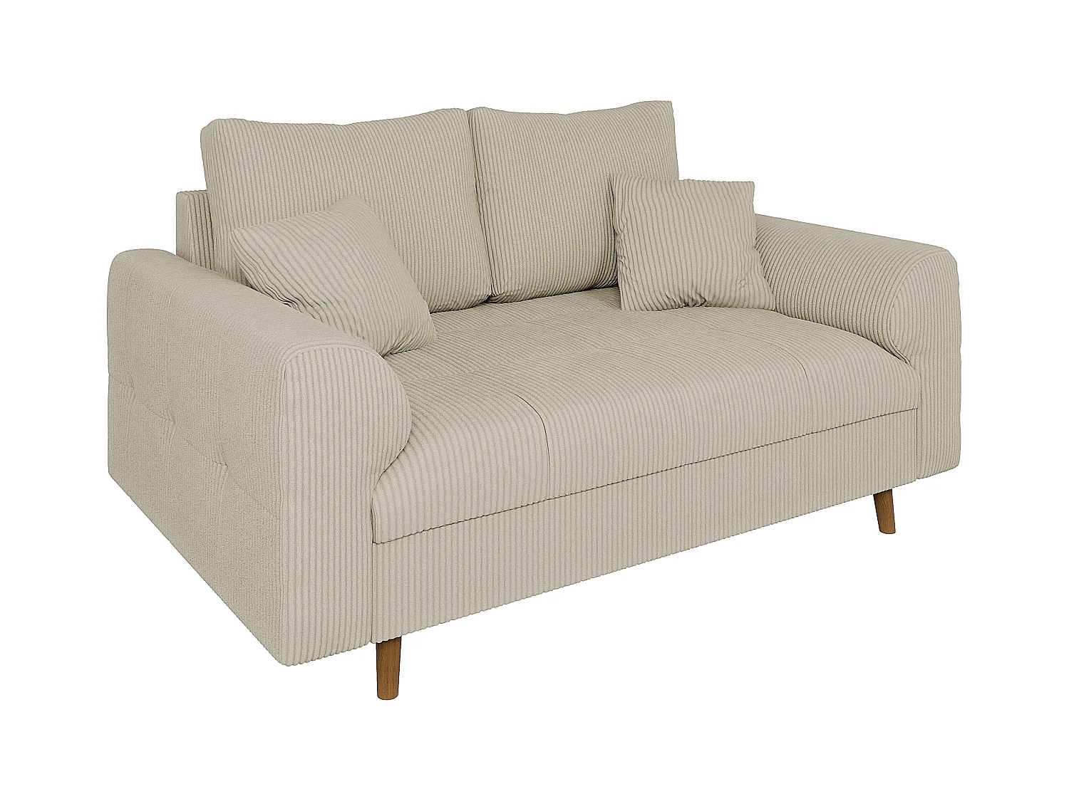 Jasper - Sofa 2 sitzer mit Braun Holzfüßen im skandinavischen Stil aus Beige Cord-Stoff